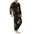 thumbnail image 3 of Kll Gold Glitter Pineapples Sleepwear Mens Flannel Pajamas,Long Cotton Pj Set, 3 of 9
