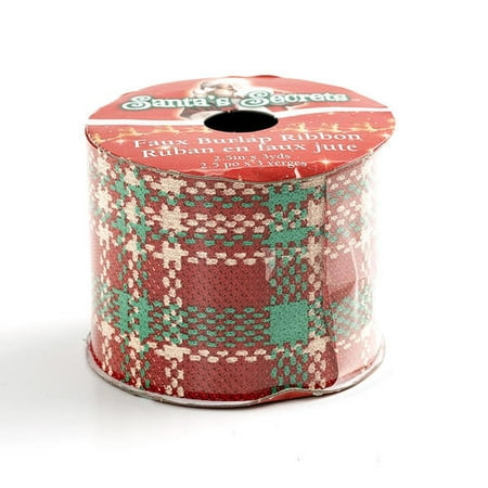 Christmas Craft Ribbon Festive Print Faux Burlap Ribbon 2.5" x 3 Yds