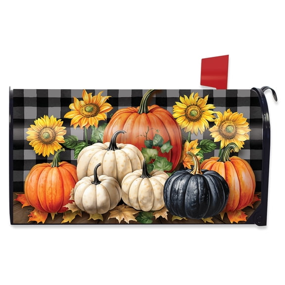 Briarwood Lane Fall Mailbox Cover - Standard Size - Fall Checkered Pumpkins For Fall Mailbox Cover