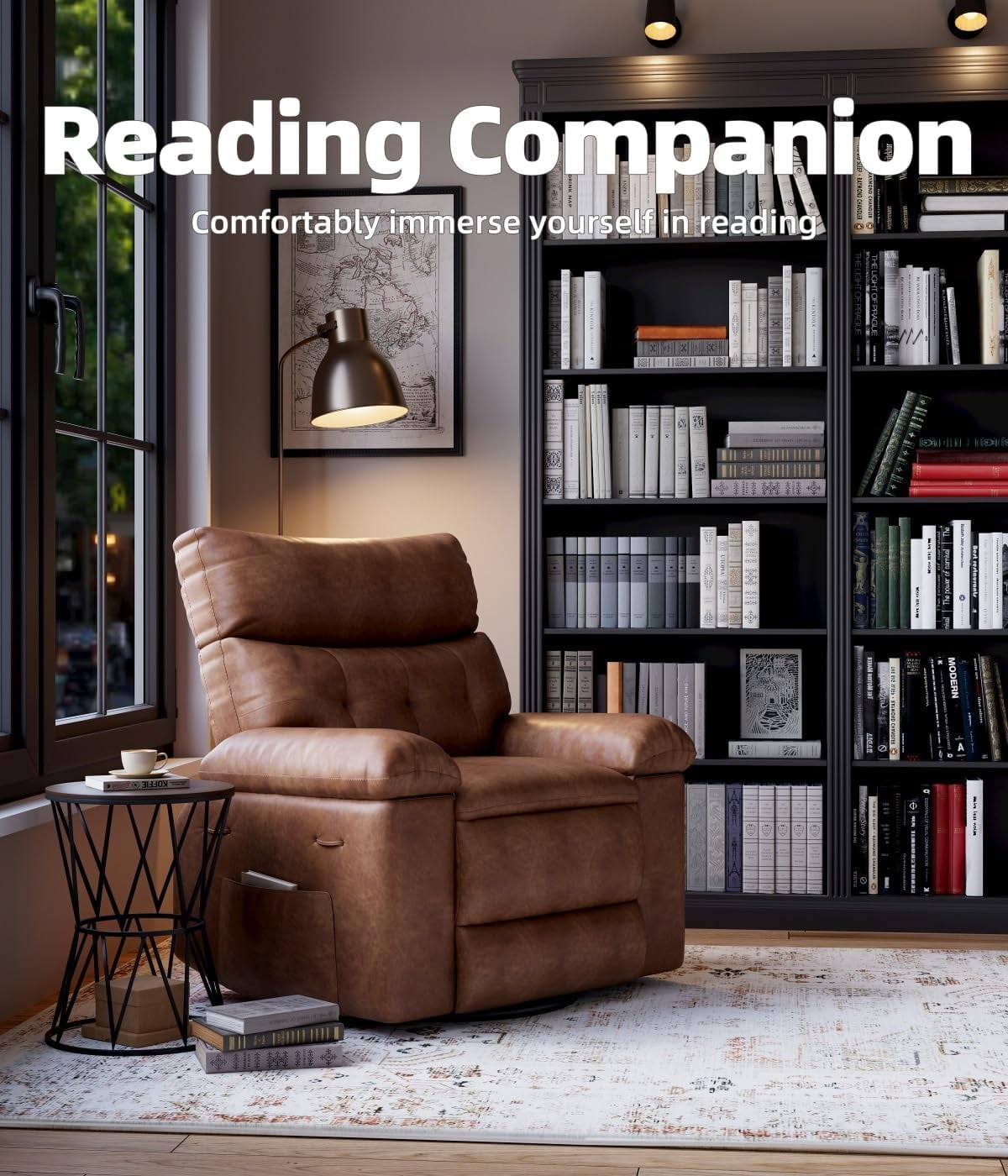 Oversized Recliner Chairs with Massage and Heat - 360° Swivel Lazy Rocking Chair for Adults with Remote Control for Living Rooms, Bedrooms and Nurseries - Coffee