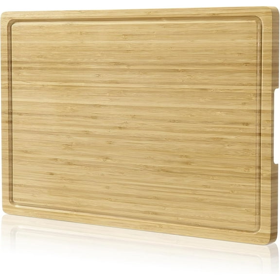20"x15" Large Wood Cutting Board for Kitchen, Bamboo Cheese Charcuterie Board, Butcher Chopping Block, with Juice Grooves and Handles