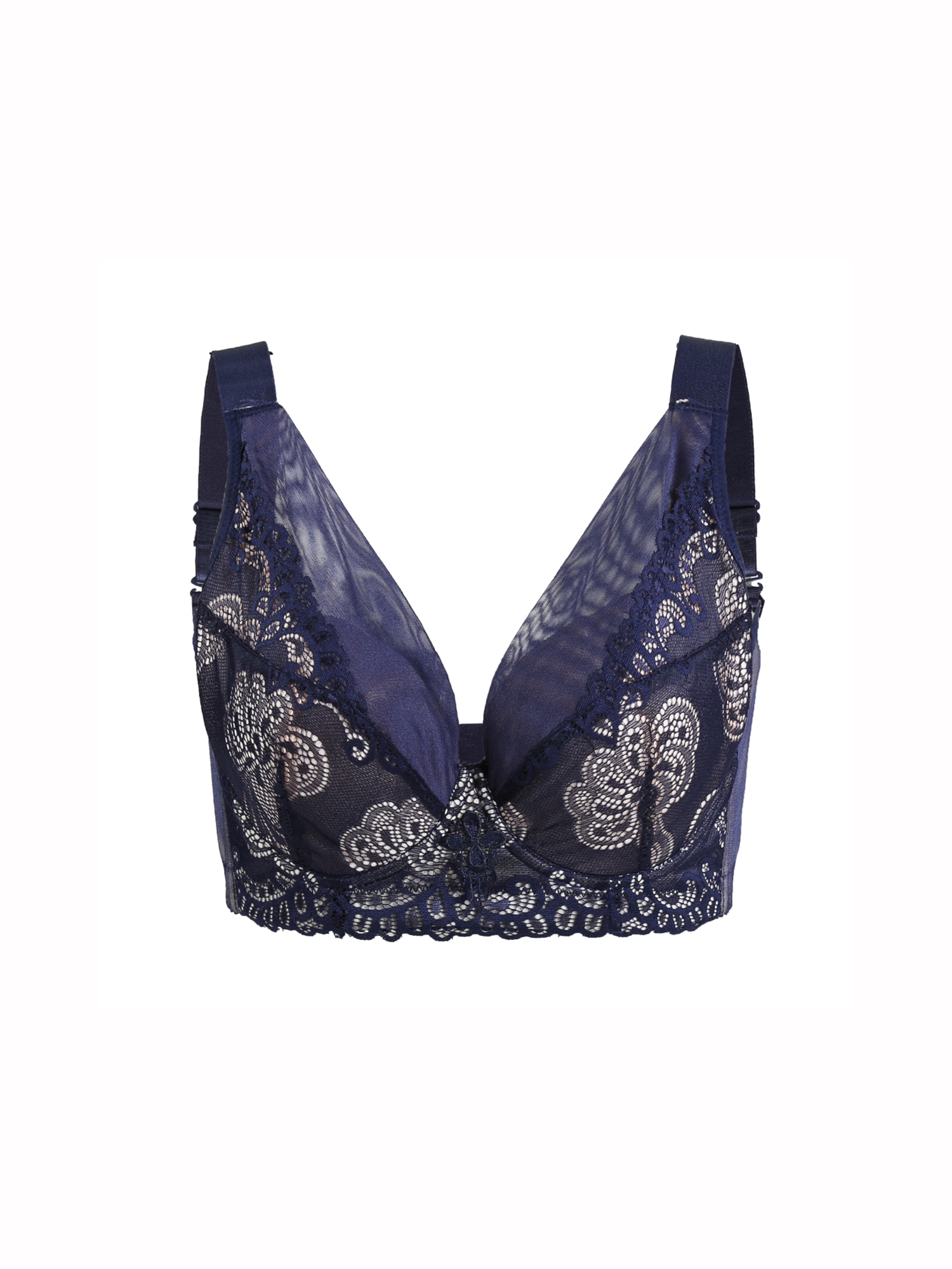 Women's Lace Plus Size Cotton Cup Wide Elastic Straps Thin Large Bra