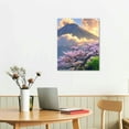 thumbnail image 3 of Creowell  Mount Fuji Japan Wall Art Pink Cherry Flower Blossom with Great Sunrise Landscape Painting Pictures Modern Artwork Framed Home Decoration 12x16 in, 3 of 5