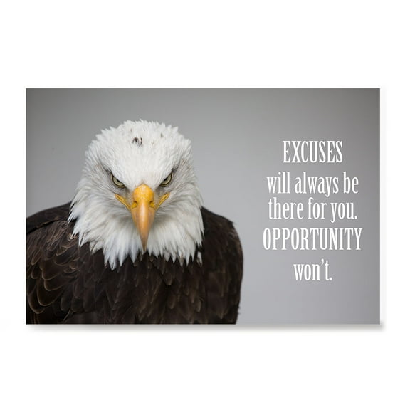 EzPosterPrints - Most Popular Eagle Theme Quote Posters - Power Strength Brave Motivational Quotes Poster Printing - Wall Art Print for Home Office - EXCUSES - 18X12 inches