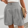 thumbnail image 5 of Womens Summer Shorts High Elastic Waist Casual Shorts Solid Color Button Pleated Straight Leg Ladies Shorts with Pockets for Beach Vacation, 5 of 7