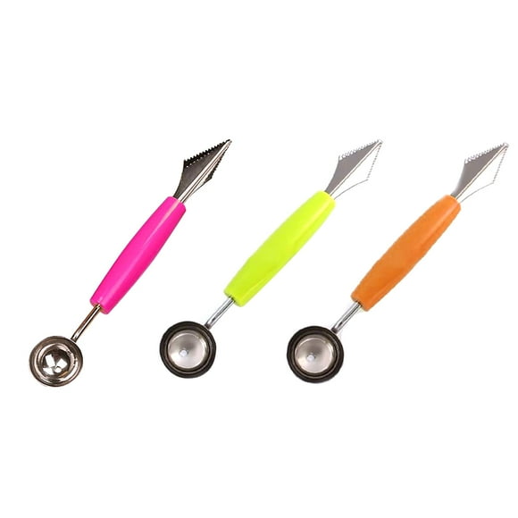 Decodeary 3 Pcs Boule de Fruits Pastèque Cuillère Sculptante Coupeur Multifonctions Cuillère en Acier Inoxydable Outils de Coupe