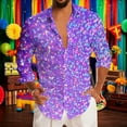 thumbnail image 2 of Telankuip Mardi Gras Long Sleeve Shirts for Men Festive Hawaiian Button down Bowling Shirt Fashion Colorful Sparkling Sequin Printed Carnival Holiday Tops Loose Comfy Stylish Outfits 10-Purple XL, 2 of 4