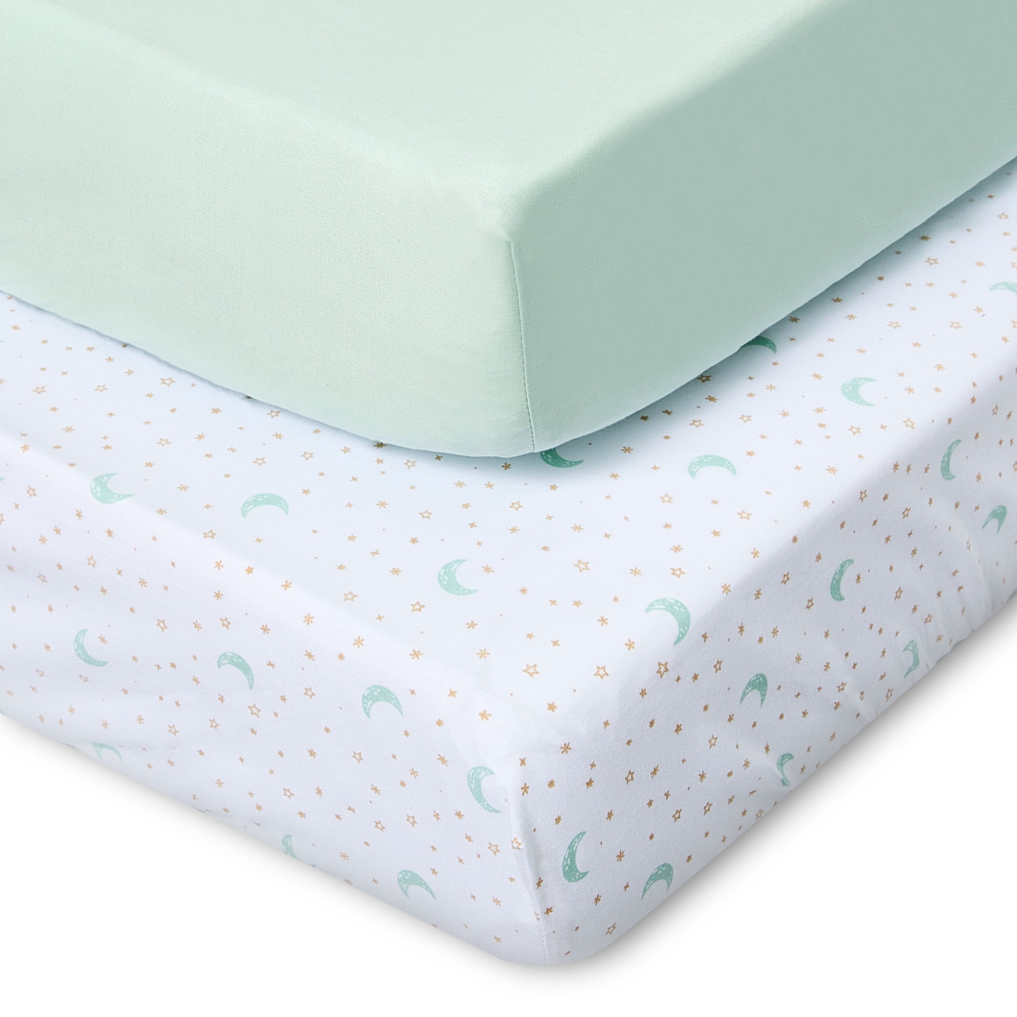 Parent's Choice 2-Piece 180 Thread Count Cotton Fitted Crib Sheet Set, Stars and Moon