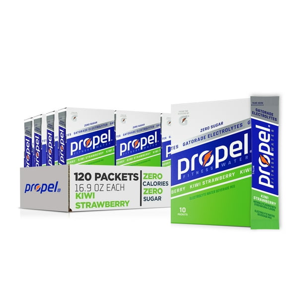 (12 pack) Propel Electrolyte Enhanced Water Drink Mix Powder Packets, Kiwi Strawberry, Zero Calorie & Zero Sugar Hydration with Electrolytes and Vitamins C & E, (10 Packets)