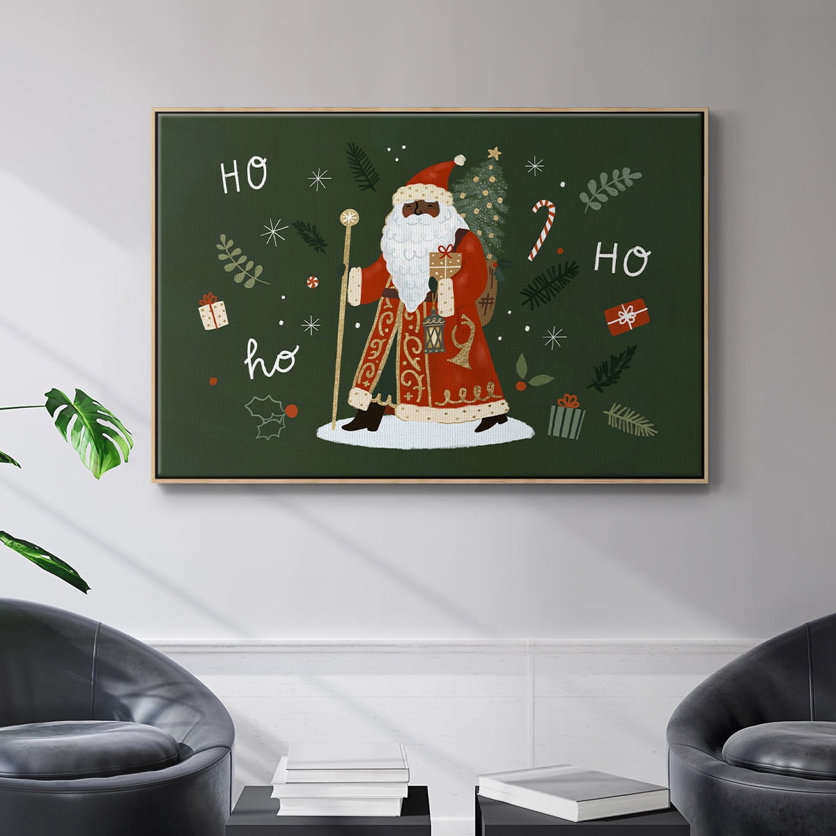 Little St. Nick Collection A - Framed Gallery Wrapped Holiday Canvas - 17 x 25 - Natural Wood Frame