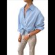 thumbnail image 2 of Blusa Playera de Larga para Mujer, para Cubrir Trajes de Baño, con Cuello Abotonado. Azul XL, 2 of 7