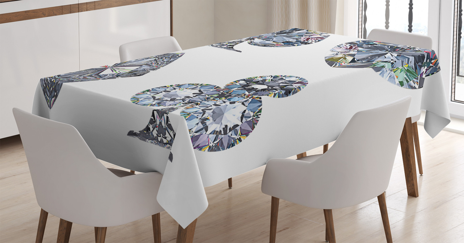 Diamond Decor Tablecloth, Cards Diamonds Hearts Clubs Spades Casino Theme Lucky Charm Art Design