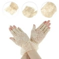 thumbnail image 2 of Unique Bargains Christmas 1 Pair Sunblock Fingerless Gloves Half Finger Lace Floral Sun Block Driving Gloves for Women Beige, 2 of 5