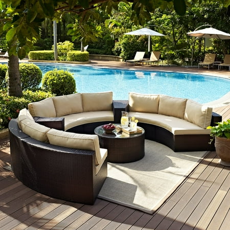 Crosley Catalina 6 Piece Outdoor Wicker Curved Conversation Set