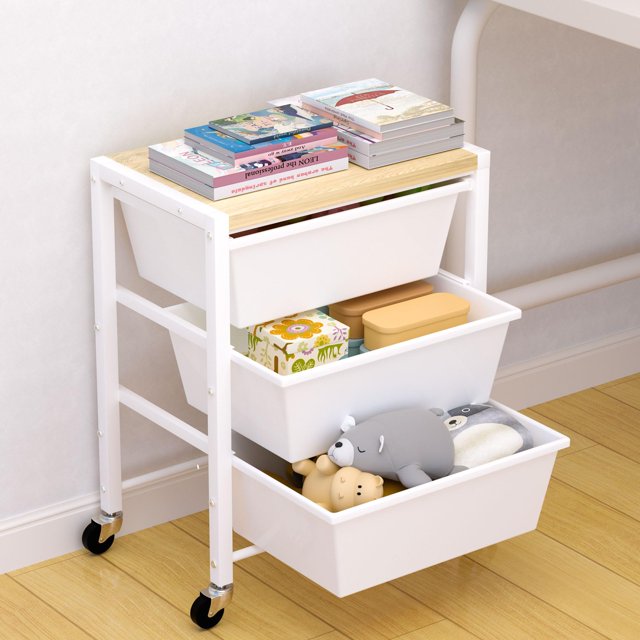 Carrito de almacenamiento rodante Neatevday con 3 cajones y mesa