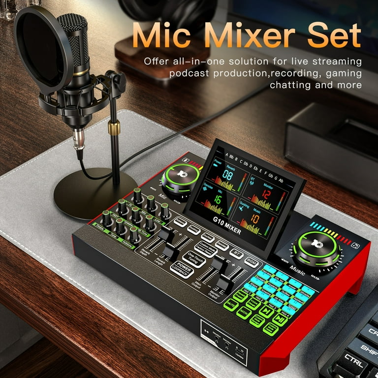 Tenlamp DJ Mixer Podcast Kit BM800-G10 Condenser Microphone Metal