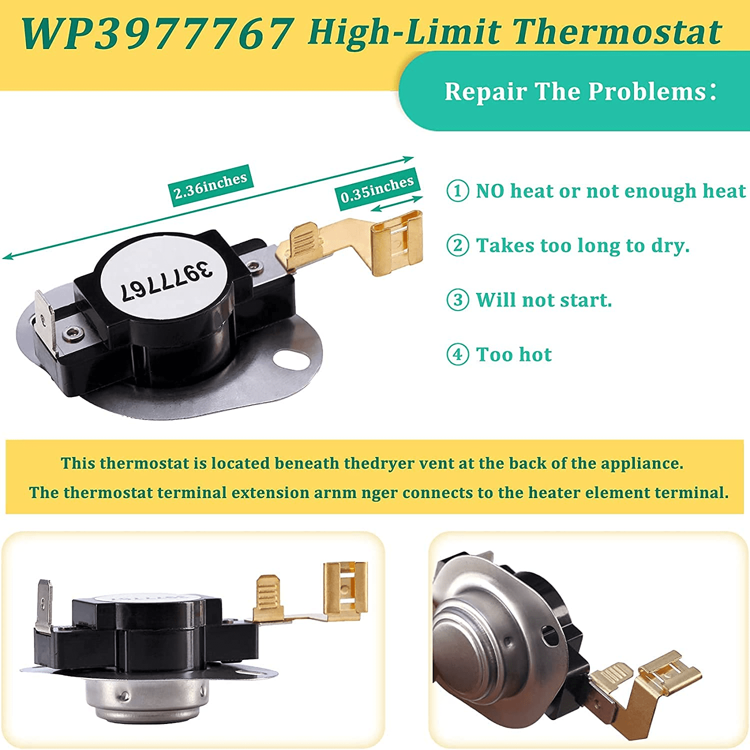 279838 & 3977767 & 3392519 Dryer Heating Element Kit Thermostat Thermal Fuse for Whirlpool Kenmore Dryer