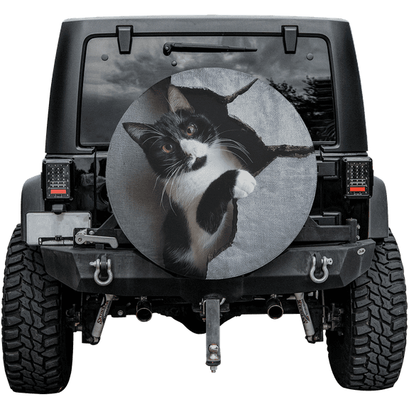 Lotusprinthandmade Tuxedo Cat Crack Pattern Spare Tire Cover Without Backup Camera Hole 6 Sizes (27 in.)