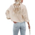 thumbnail image 4 of Langwyqu Turn-Down Collar Women Solid Button Crop Tops Lapel Blouse With Pocket, 4 of 5