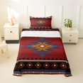 thumbnail image 2 of Castle Fairy Boho Aztec Motif Twin Sheets 3pcs,Retro Tribal Geometric Bedding,Burgundy Ochre Red,1 Flat Sheet, 1 Fitted Sheet and 1 Pillowcase, 2 of 7