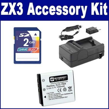 - Kodak PlaySport Zx3 Digital Camera Accessory Kit includes: SDKLIC7004 Battery, PT27 Charger, KSD2GB Memory Card