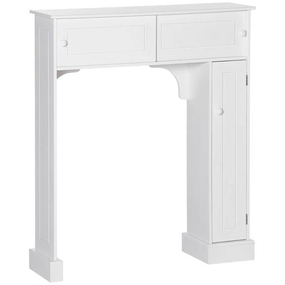 HOMCOM Over the Toilet Bathroom Cabinet, Freestanding Storage Organizer with Adjustable Shelves and Sliding Doors, White Engineered Wood, 35"W x 9"D x 41"H for Small Bathrooms
