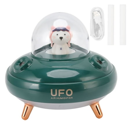 

400ml UFO Shaped Humidifier Double Nozzle USB Night Light Cool Mist Humidifier Quiet Mini Humidifier for Bedroom Green