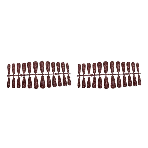Vogacara 24 Uds. De polvo brillante para uñas postizas, cubierta completa en forma de T, estilo ataúd Extra largo, puntas de uñas brillantes, Rosa oscuro 2piezas Vogacara CBP449641