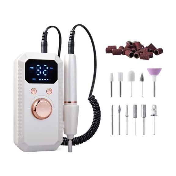 Rose Gold Nail Drill Machine with 32 Speed Levels and Led Display, Complete Grooming Kit with 31 Accessories for Home Manicures