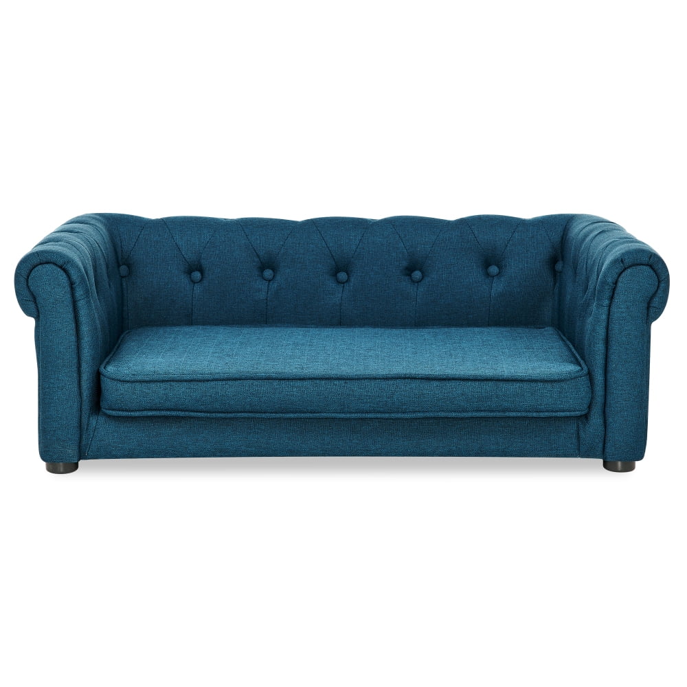 Hassch Pet Couch Bed, Contemporary Linen Fabric Elevated Dog Sofa for Medium/Large Dogs, 250lbs Loading Pet Lounging Bed, 40"L x 23"W x 14"H, Blue