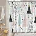 thumbnail image 2 of Merry Christmas Shower Curtain Xmas Tree Snowflake Star Pine Tree Forest Winter Holiday Featival Rustic Cartoon Bathroom Curtain with Hooks,Pink Blue Black, 2 of 6