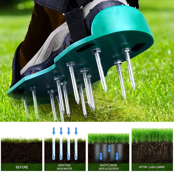 BESTSKY One Pair Lawn Aerator Shoes-Manual Lawn Aerators for Yard Patio Lawn Garden with Unique Free-Installation Heavy Duty Spiked Sandals,Easy-to-Use One-Size-Fits-All Design for Efficient Lawn