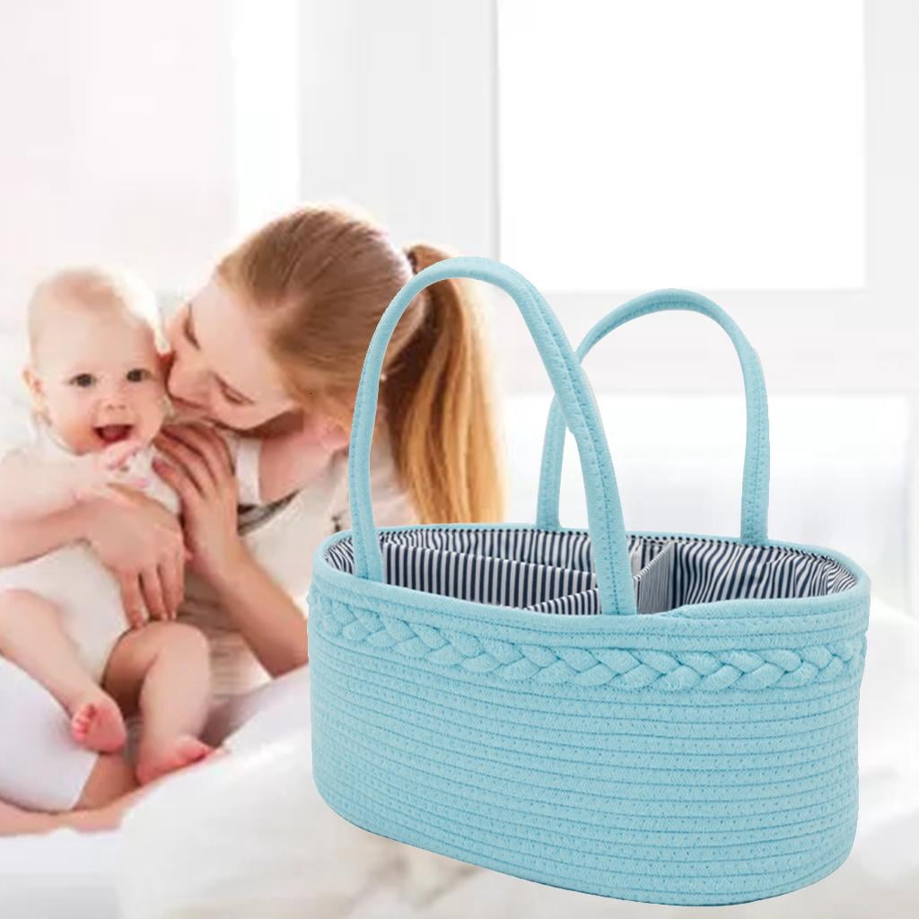 Osdhezcn Baby Diaper Caddy Organizer Portable Cotton Rope Mummy Carriage Nursery Storage Basket Bag Handbag for Changing Table Car Baby Shower Gift