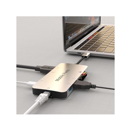 UPC: 0850001446099 | Mobile Pixels 8-in-1 USB C Hub/Adapter/Dongle USB 3.0 Ports  Ethernet Port  4K HDMI Port  SD Card Slot  Micro SD Card Slot  USB-C Charging Port  Portable for All Type C Laptops (Space Gray)