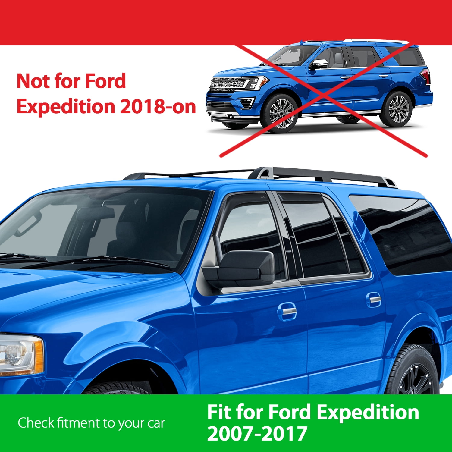 Goodyear Shatterproof in-Channel Window Deflectors for Ford Expedition 2007-2017, Rain Guards, Window Visors for Cars, Vent Deflector, Car Accessories, 4 pcs - GY008141