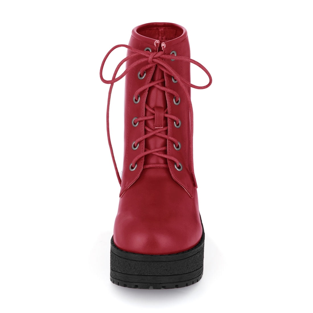 red platform ankle booties