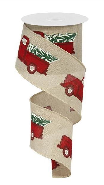 by Country House RED PICKUP TRUCK Burlap Christmas Ribbon 2" by 10 Feet 
