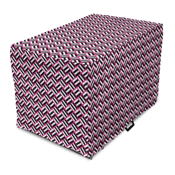 Geometric Dog Crate Cover, Modernistic Style Pattern with Abstract Striped Squares Diagonal, Easy to Use Pet Kennel Cover Small Dogs Puppies Kittens, 7 Sizes, Charcoal Grey White Pink, by Ambesonne