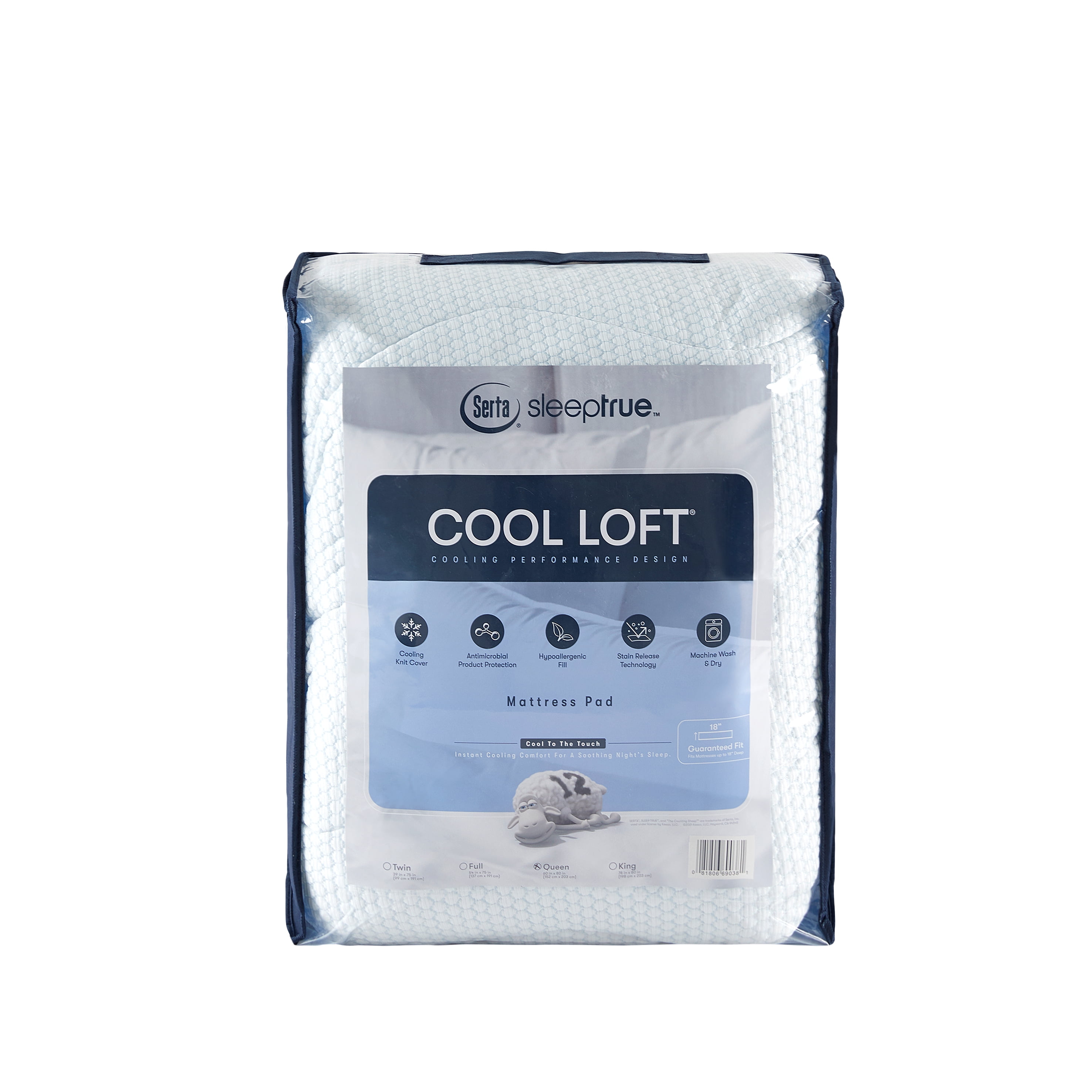 Serta Sleeptrue Cool Loft Mattress Pad, Twin Size, Cooling Technology, Hypoallergenic, Antimicrobial Protection