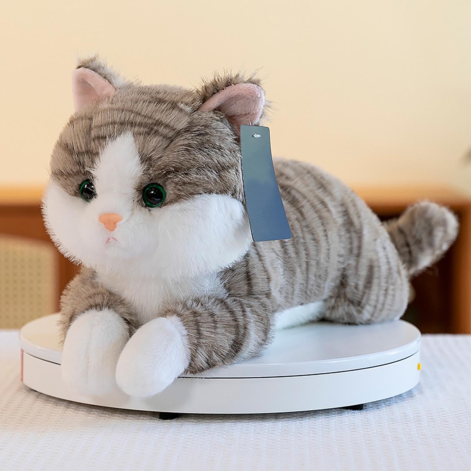 Gray Stuffed Cat Realistic Lying Down - Weighted Plush Cat Toy for Anxiety Relief, Soft Long Cat Pillow for Sleeping, Cute Fluffy Animal Decor for Bed Couch, Birthday Gift for Cat Lovers