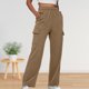 thumbnail image 3 of Pantalones casuales Cintura elástica Ajuste holgado Traje diario de talla grande para mujer Kuymtek Marrón T XL para Mujer, 3 of 7