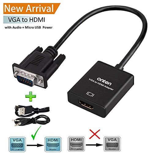 Photo law Frustrating vga to hdmi, onten 1080p vga to hdmi adapter (male to female) for computer,  desktop, laptop, pc, monitor, projector, hdtv with audio cable and usb  cable (black) - Walmart.com