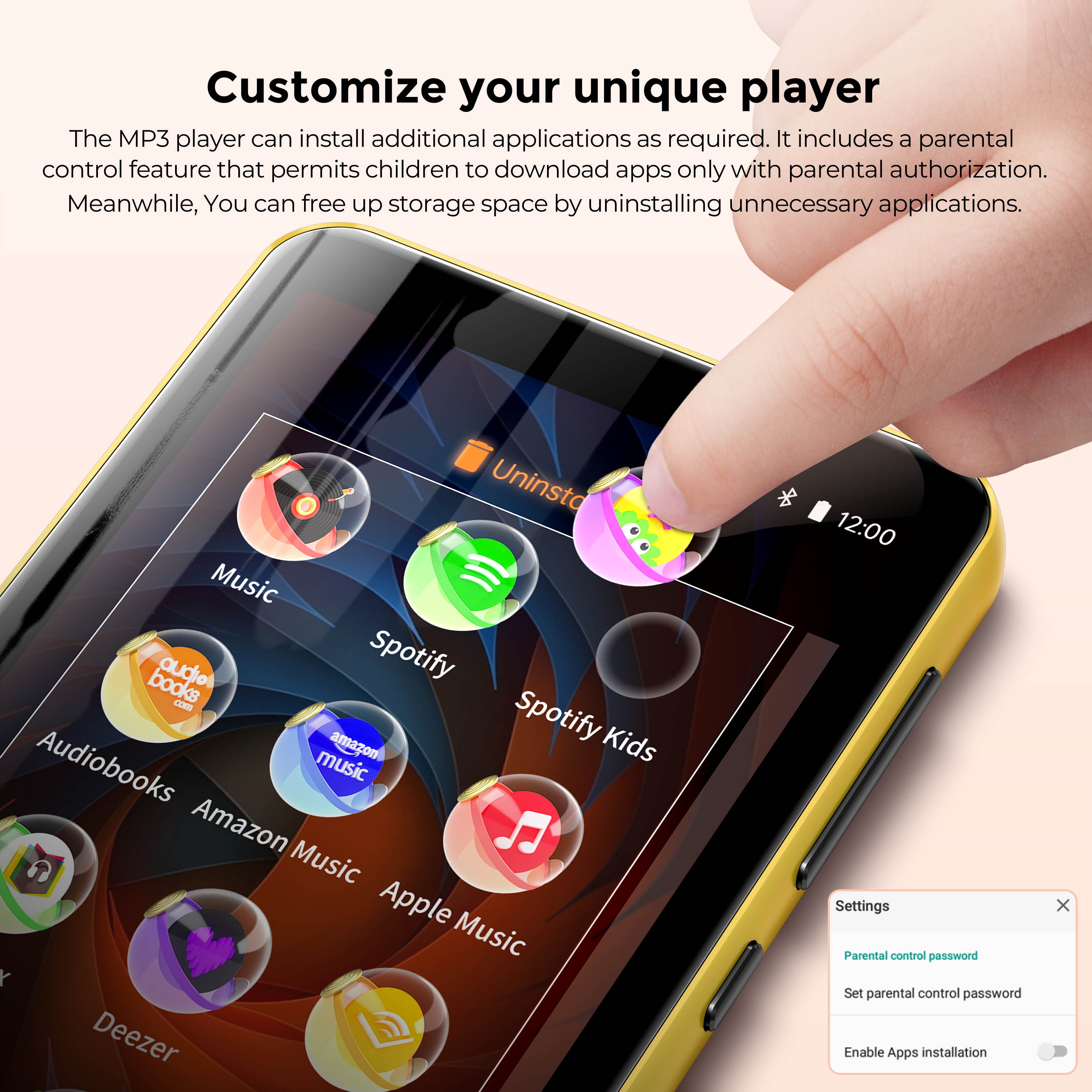 Vispilam 160GB Android MP3 Player - Bluetooth, WiFi, 4G Hotspot, 3" Touchscreen, Runs Spotify/YouTube
