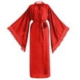 thumbnail image 4 of Arlun Silk Long Robes for Women Satin Lace-Trim Long Sleeve Bride Wedding-Night Bridal Bridesmaid Kimono Robes Lightweight Soft Comfortable Solid Color Wrap Sleepwear Red S, 4 of 4