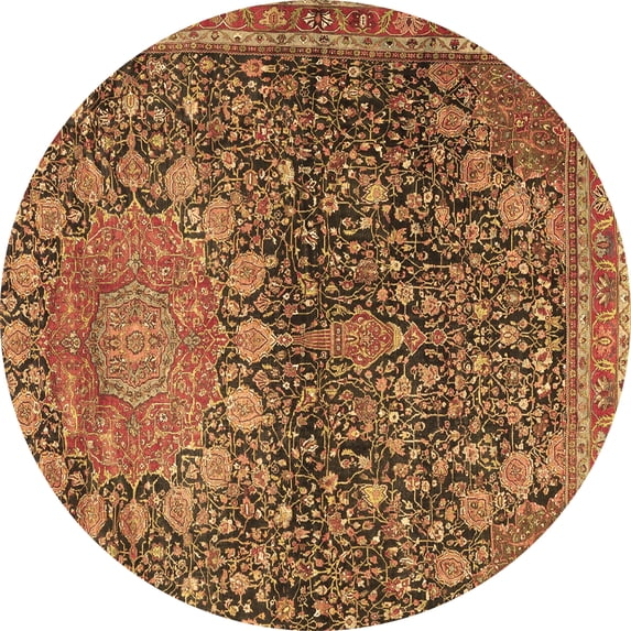 Ahgly Company Indoor Round Medallion Brown Traditional Area Rugs, 5' Round