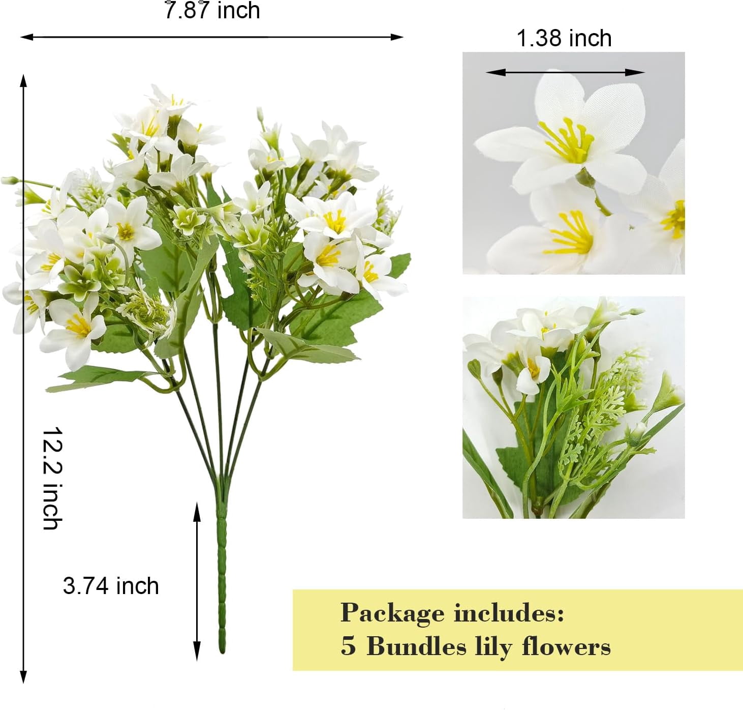 5 Bundles Artificial Silk Lily Flowers Fake Lilies Floral Faux Bouquet for Wedding DIY Decoration Indoor Outdoor Vase Table Centerpieces Kitchen Party Porch Arrangement (White)