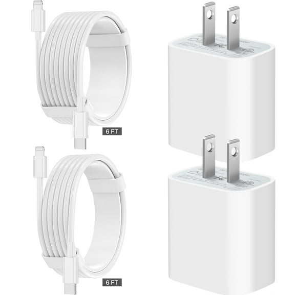 DADHOT 2 Pack 20W PD USB C Wall Fast Charger with 6FT Type C to Cable, White, 2 Count