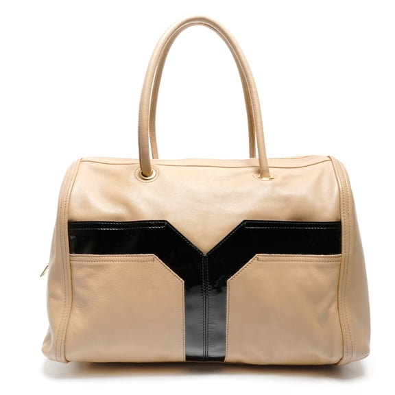 Pre-Owned Yves Saint Laurent Y-logo leather Boston bag, beige