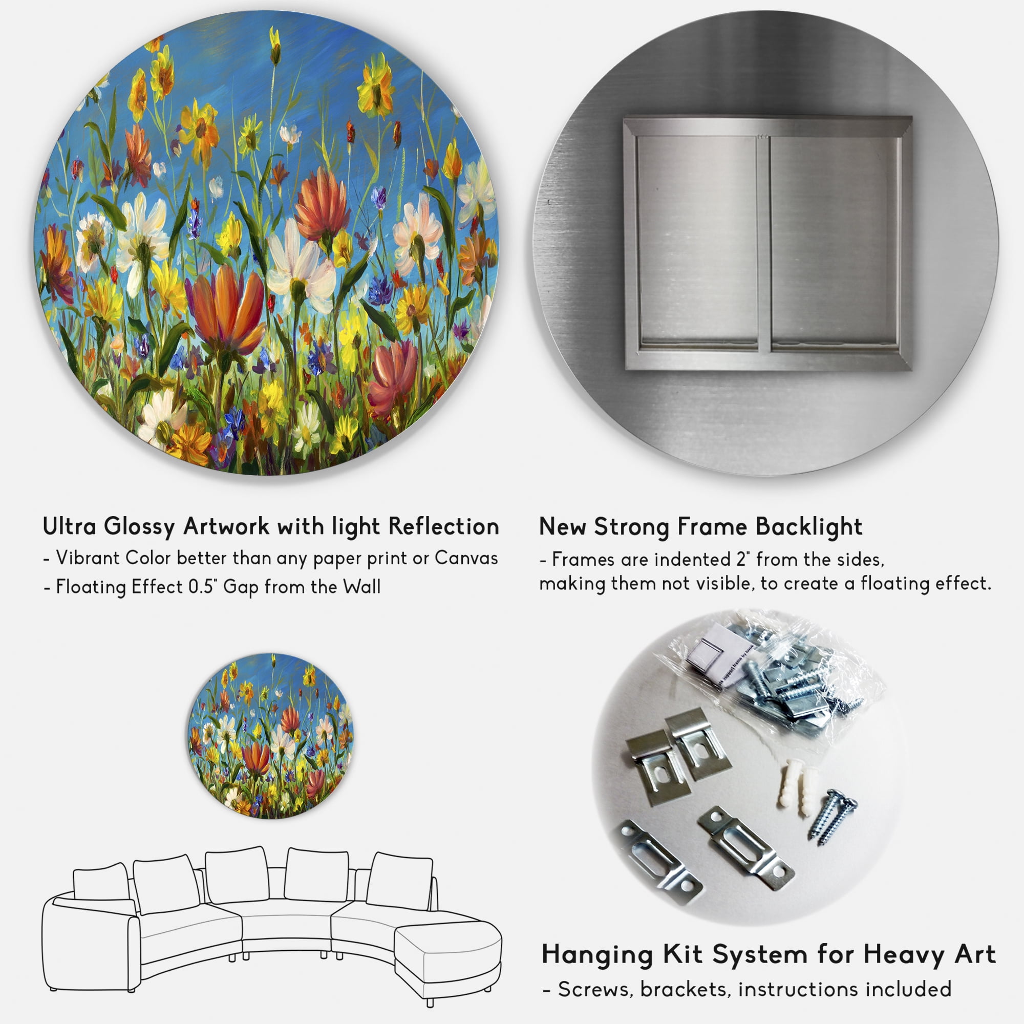 Designart 'Beautiful Field Flowers In Nature' Traditional Circle Metal Wall Art 29x29 - Disc of 29