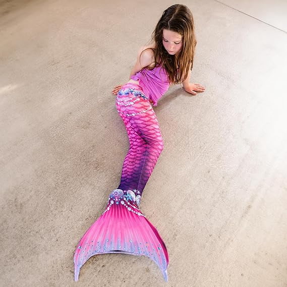 Fin Fun Fantasy Mermaid Tail for Girls and Boys, Monofin for Swimming Included, fits Youth Large to XLarge - Pink - New Edition